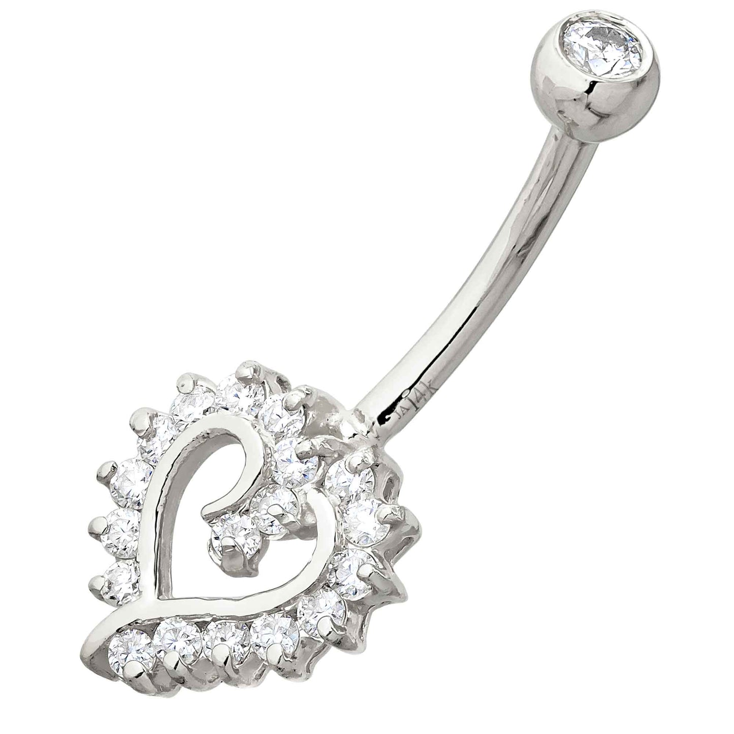 Jewelry Avalanche Women's 14K Gold Heart Shape 14G Belly Button Ring with 0.35cttw Heart Moissanite