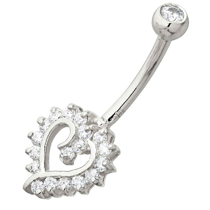 Jewelry Avalanche Women's 14K Gold Heart Shape 14G Belly Button Ring with 0.35cttw Heart Moissanite