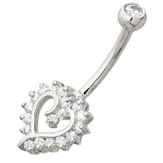 Jewelry Avalanche Women's 14K Gold Heart Shape 14G Belly Button Ring with 0.35cttw Heart Moissanite