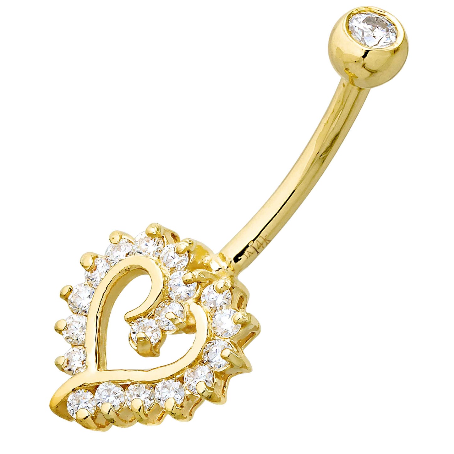 Jewelry Avalanche Women's 14K Gold Heart Shape 14G Belly Button Ring with 0.35cttw Heart Moissanite