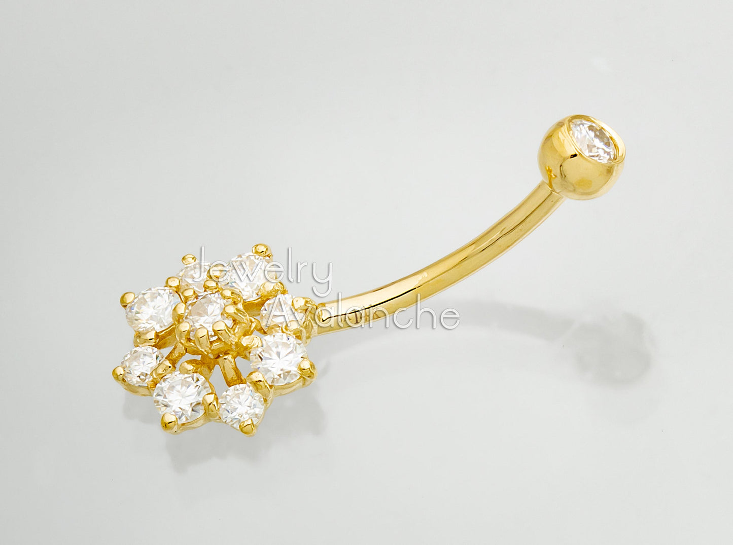 Jewelry Avalanche Women's 14K Gold Snowflake 14G Belly Button Ring with 0.55cttw Round Moissanites