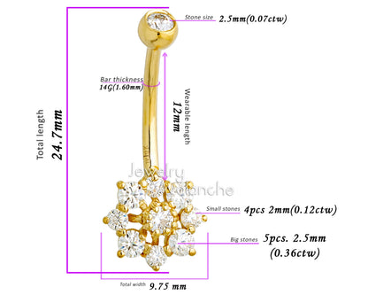 Jewelry Avalanche Women's 14K Gold Snowflake 14G Belly Button Ring with 0.55cttw Round Moissanites