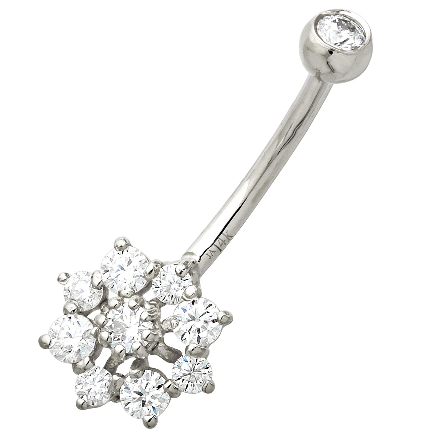 Jewelry Avalanche Women's 14K Gold Snowflake 14G Belly Button Ring with 0.55cttw Round Moissanites
