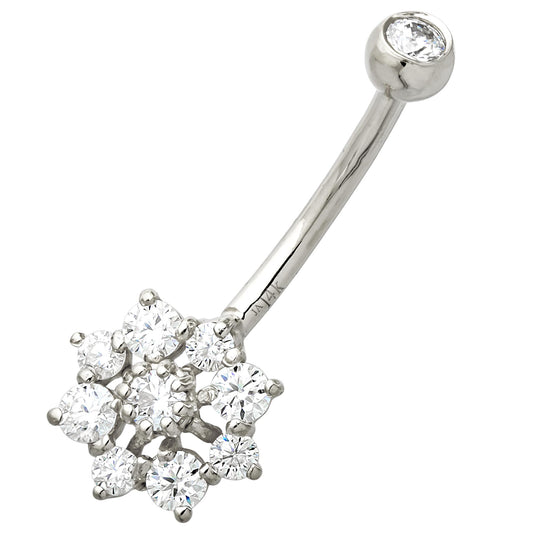 Jewelry Avalanche Women's 14K Gold Snowflake 14G Belly Button Ring with 0.55cttw Round Moissanites