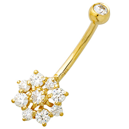 Jewelry Avalanche Women's 14K Gold Snowflake 14G Belly Button Ring with 0.55cttw Round Moissanites