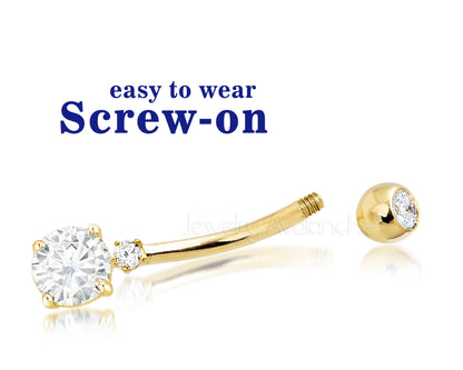 Jewelry Avalanche 14K Gold 0.60ctw Moissanite Belly Button Ring 14G Navel Ring