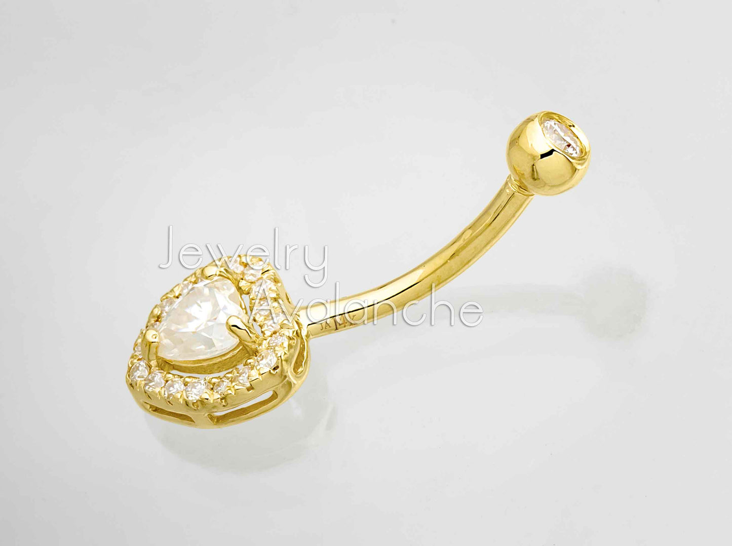 Jewelry Avalanche Women's 14K Gold Halo Heart 14G Belly Button Ring with 0.50cttw Moissanite