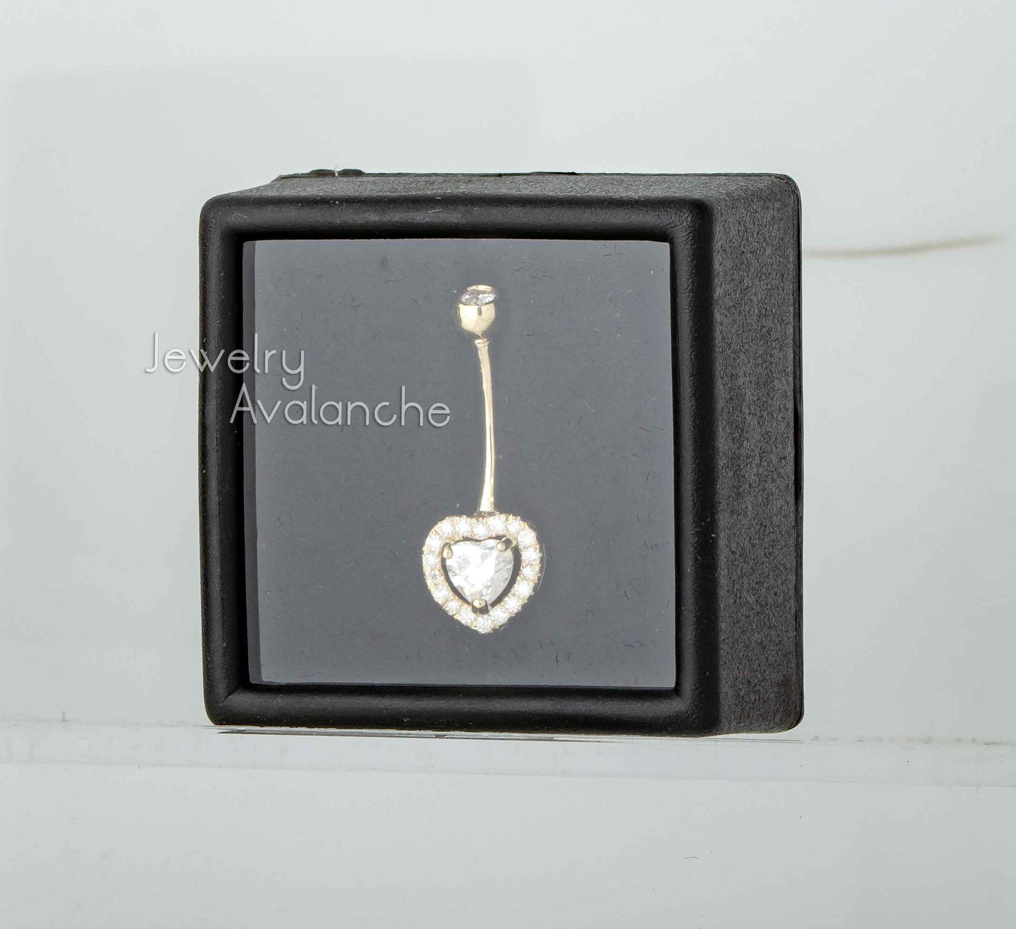 Jewelry Avalanche Women's 14K Gold Halo Heart 14G Belly Button Ring with 0.50cttw Moissanite