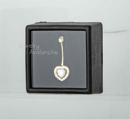 Jewelry Avalanche Women's 14K Gold Halo Heart 14G Belly Button Ring with 0.50cttw Moissanite