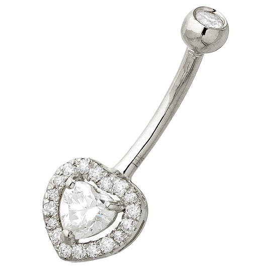 Jewelry Avalanche Women's 14K Gold Halo Heart 14G Belly Button Ring with 0.50cttw Moissanite