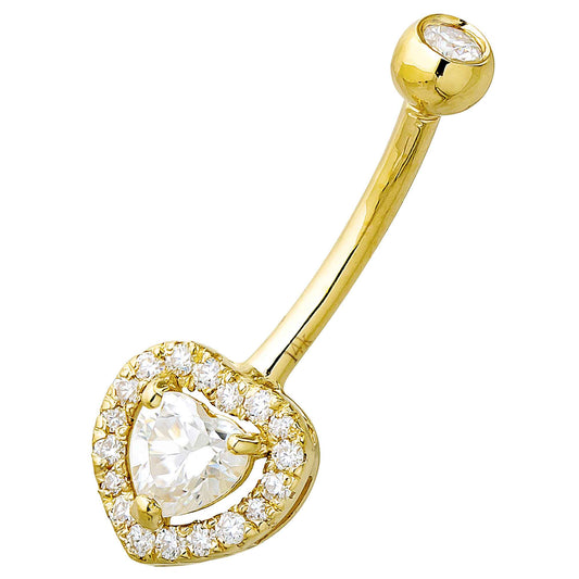 Jewelry Avalanche Women's 14K Gold Halo Heart 14G Belly Button Ring with 0.50cttw Moissanite