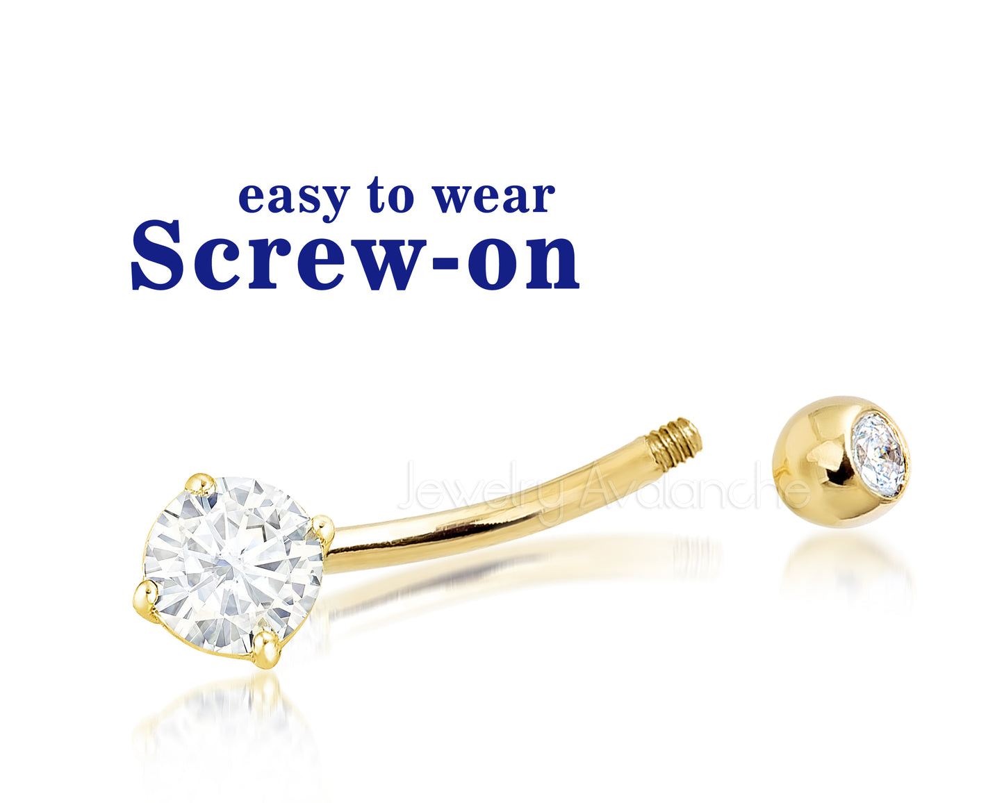 Jewelry Avalanche 14K Gold Belly Button Ring 5mm-7mm Moissanite 14G Barbell Navel Ring
