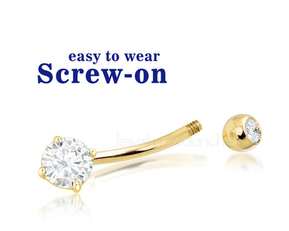 Jewelry Avalanche 14K Gold Belly Button Ring 5mm-7mm Moissanite 14G Barbell Navel Ring