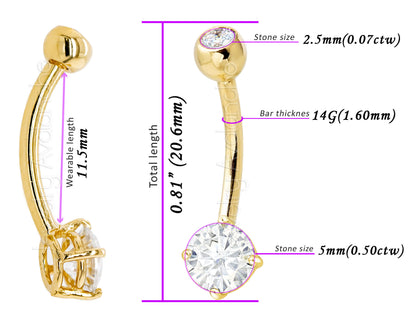 Jewelry Avalanche 14K Gold Belly Button Ring 0.57 ctw. Moissanite 14G Barbell Navel Ring