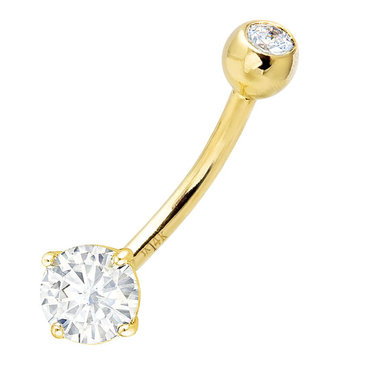Jewelry Avalanche 14K Gold Belly Button Ring 0.57 ctw. Moissanite 14G Barbell Navel Ring