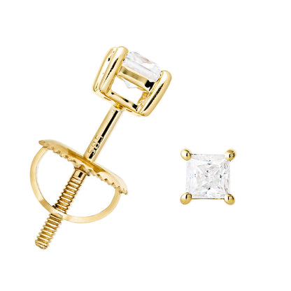 Jewelry Avalanche 14K Gold Princess Cut Moissanite Solitaire Stud Earrings