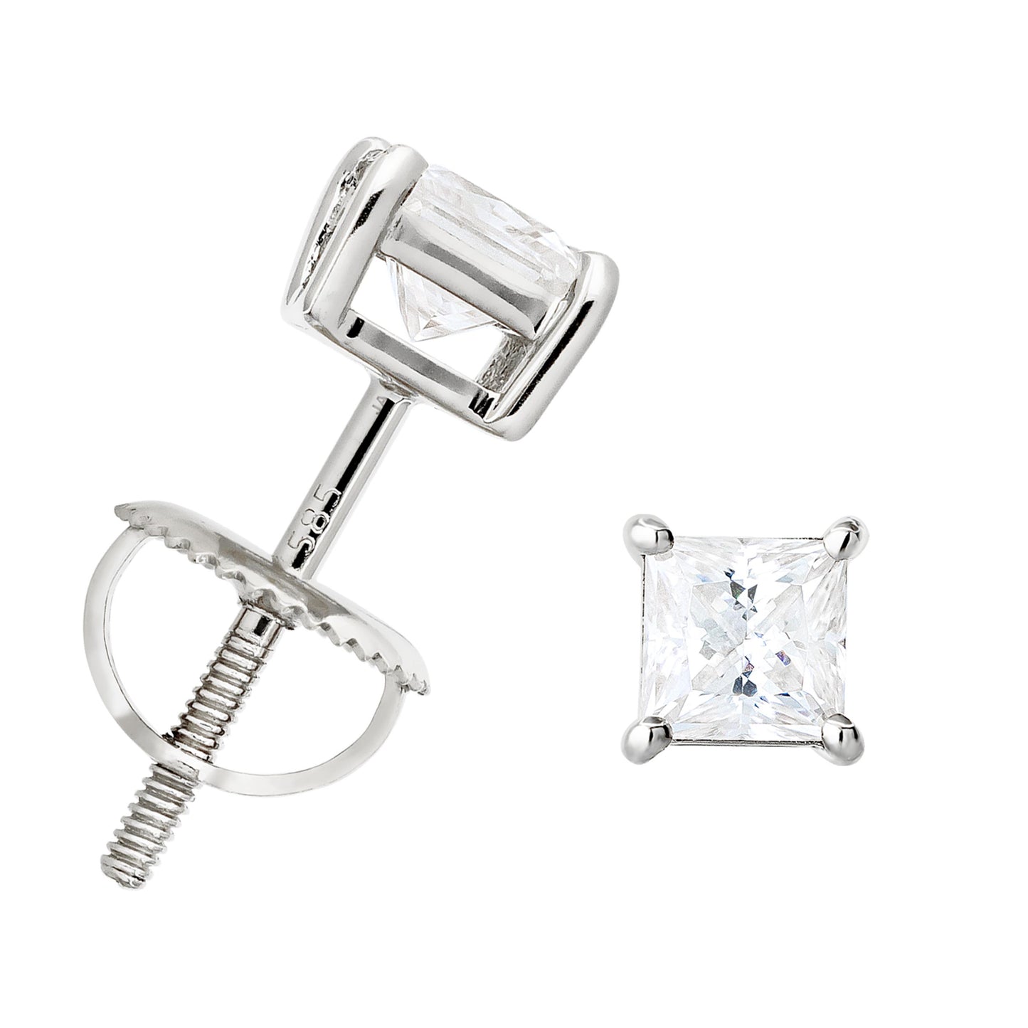 Jewelry Avalanche 14K Gold Princess Cut Moissanite Solitaire Stud Earrings