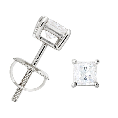 Jewelry Avalanche 14K Gold Princess Cut Moissanite Solitaire Stud Earrings