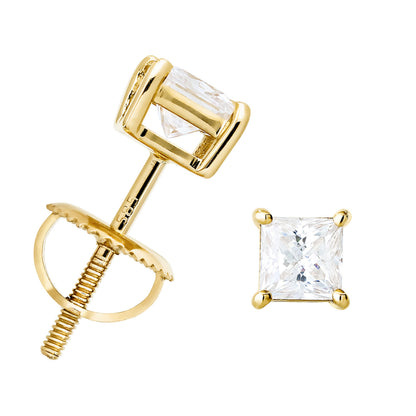 Jewelry Avalanche 14K Gold Princess Cut Moissanite Solitaire Stud Earrings