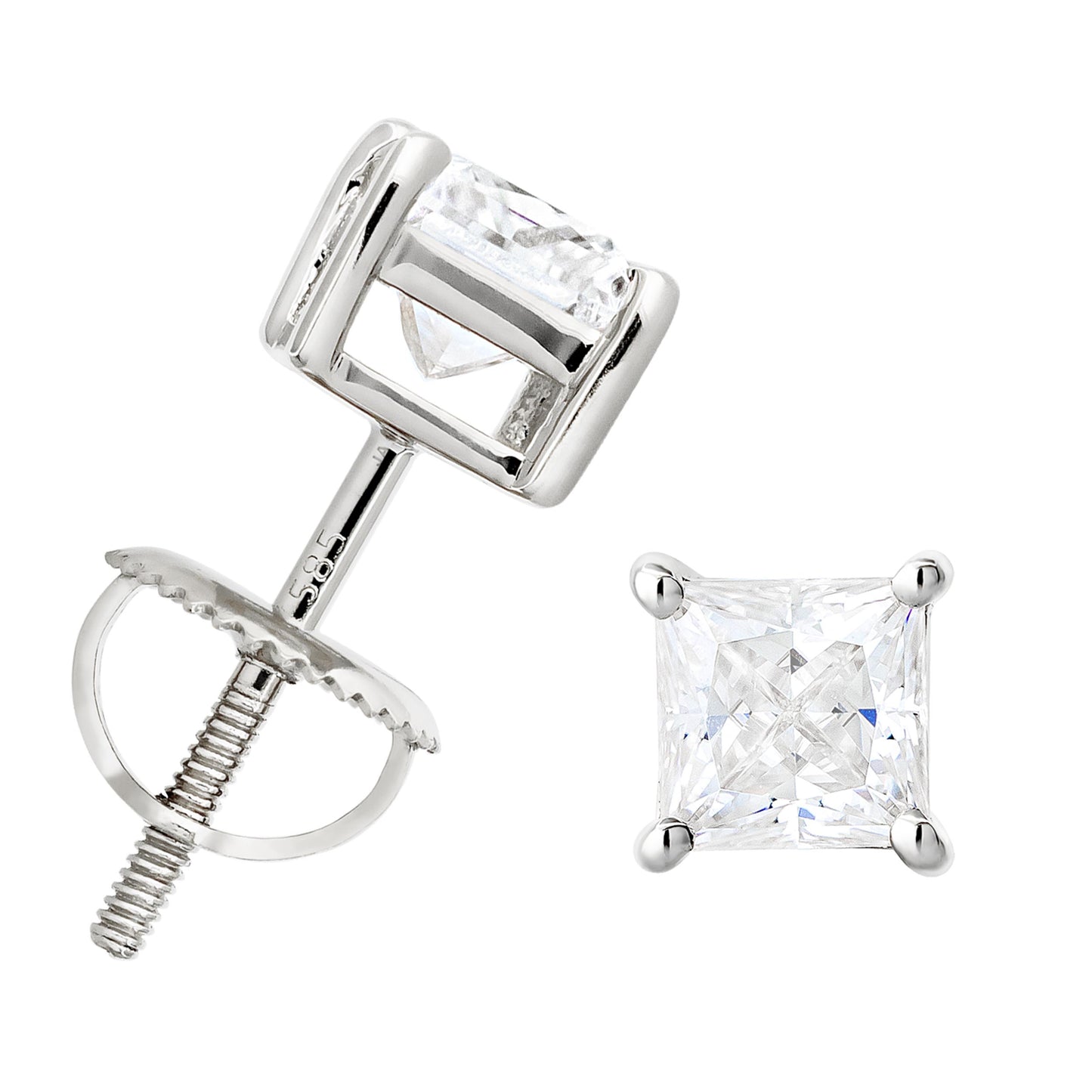 Jewelry Avalanche 14K Gold Princess Cut Moissanite Solitaire Stud Earrings
