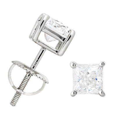Jewelry Avalanche 14K Gold Princess Cut Moissanite Solitaire Stud Earrings
