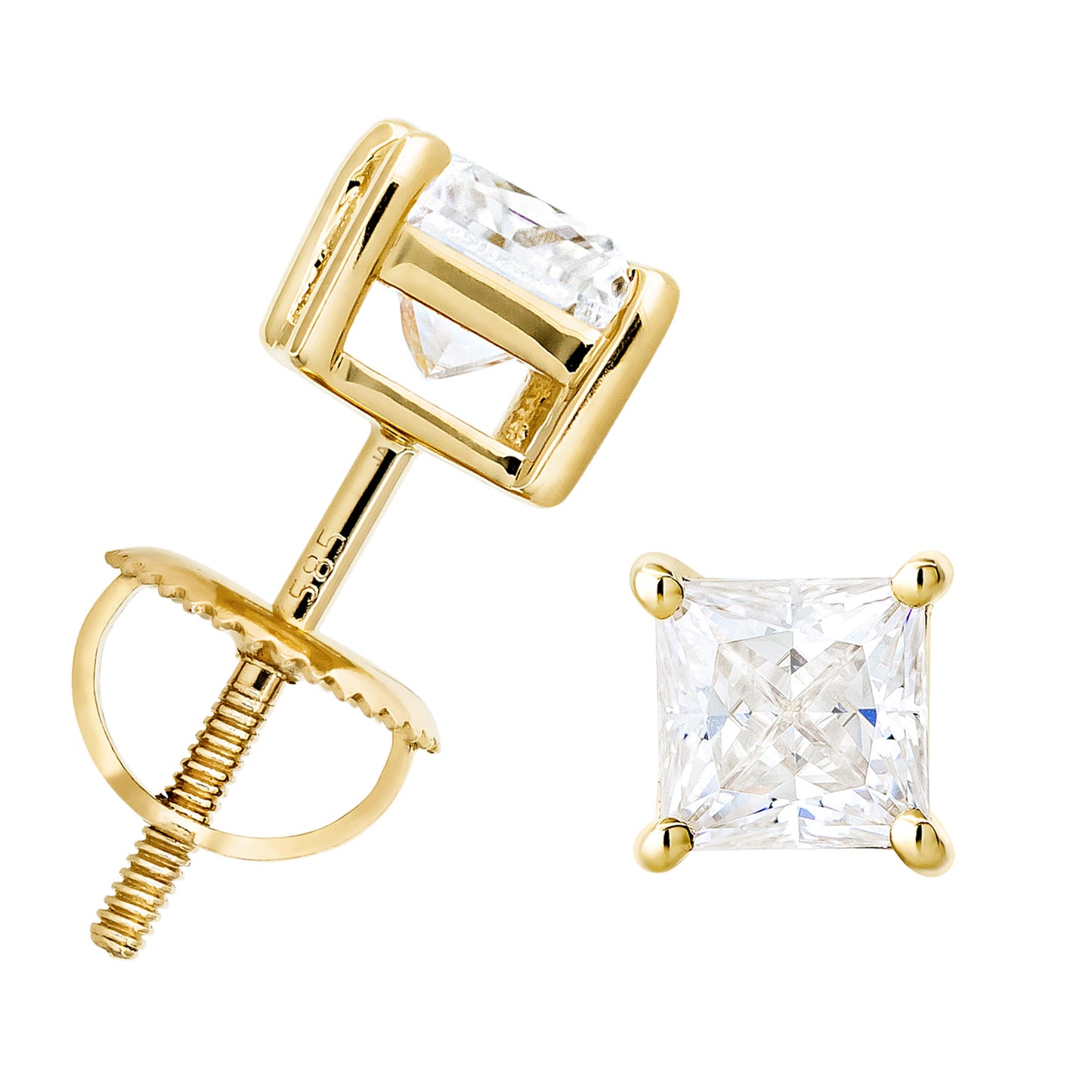 Jewelry Avalanche 14K Gold Princess Cut Moissanite Solitaire Stud Earrings
