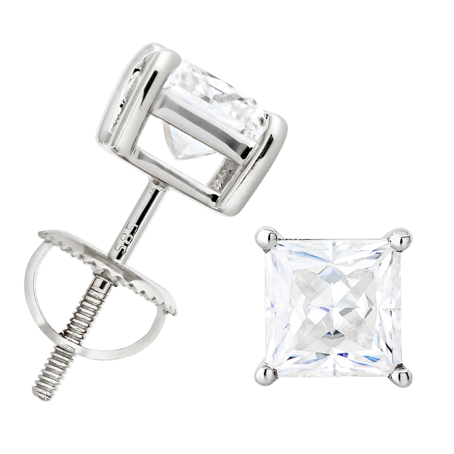 Jewelry Avalanche 14K Gold Princess Cut Moissanite Solitaire Stud Earrings