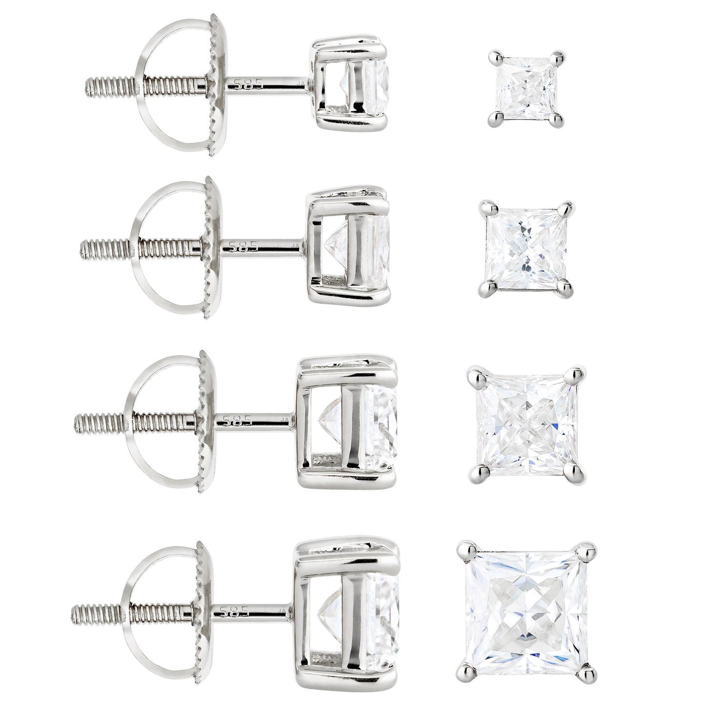 Jewelry Avalanche 14K Gold Princess Cut Moissanite Solitaire Stud Earrings