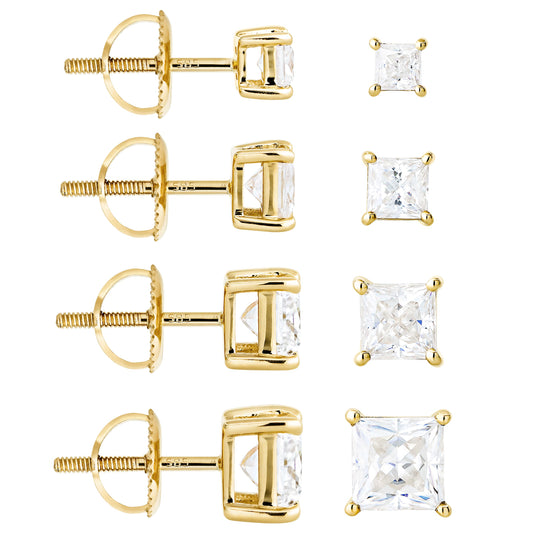 Jewelry Avalanche 14K Gold Princess Cut Moissanite Solitaire Stud Earrings