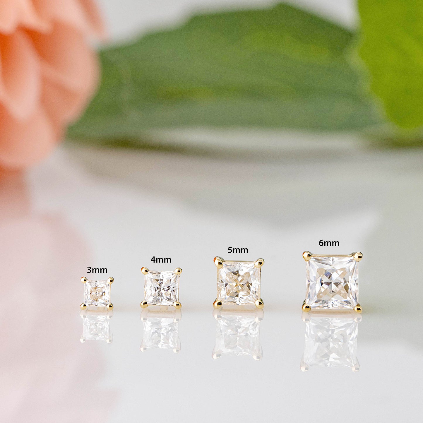 Jewelry Avalanche 14K Gold Princess Cut Moissanite Solitaire Stud Earrings