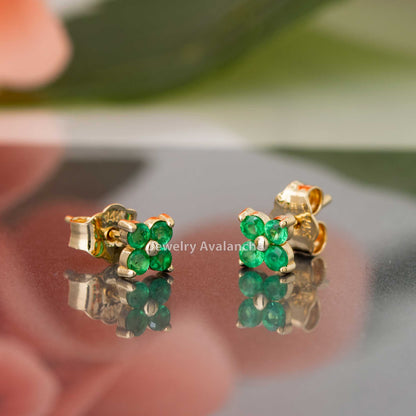 Jewelry Avalanche Womens 14K Gold 0.24ctw Emerald 4-Stone Stud Earrings