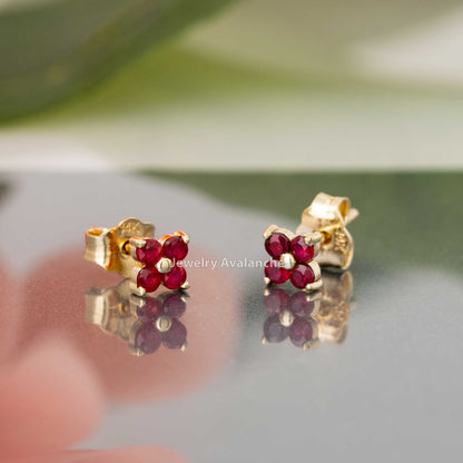 Jewelry Avalanche Womens 14K Gold 0.24ctw Ruby 4-Stone Stud Earrings