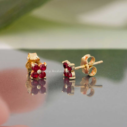 Jewelry Avalanche Womens 14K Gold 0.24ctw Ruby 4-Stone Stud Earrings