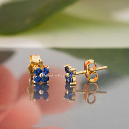 Jewelry Avalanche Women's 14K Gold 0.24ctw Blue Sapphire 4-Stone Stud Earrings