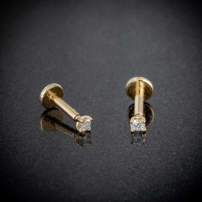 Jewelry Avalanche Unisex 14K Gold 2mm Diamond Labret Studs, Monroe, Lip Ring, 16G