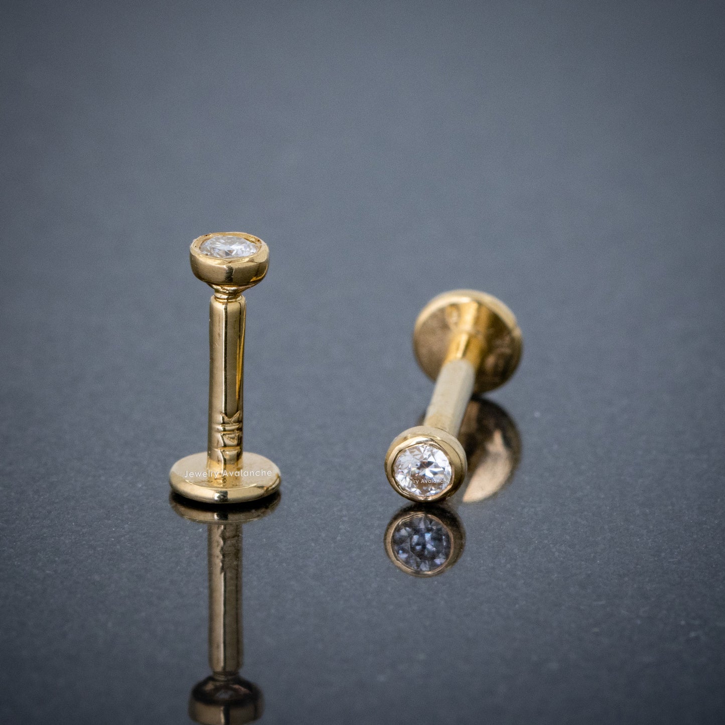 Jewelry Avalanche Unisex 14K Gold Bezel Set 2mm Diamond Labret Studs, Monroe, Lip Ring, 16G