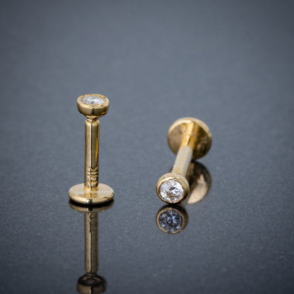 Jewelry Avalanche Unisex 14K Gold Bezel Set 2mm Diamond Labret Studs, Monroe, Lip Ring, 16G