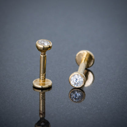 Jewelry Avalanche Unisex 14K Gold Bezel Set 2.5mm Diamond Labret Studs, Monroe, Lip Ring, 16G