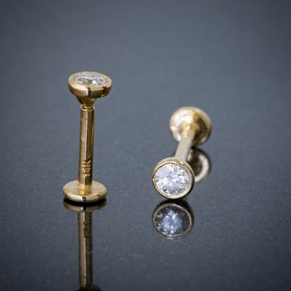 Jewelry Avalanche Unisex 14K Gold Bezel Set 3mm Moissanite Labret Studs, Monroe, Lip Ring, 16G