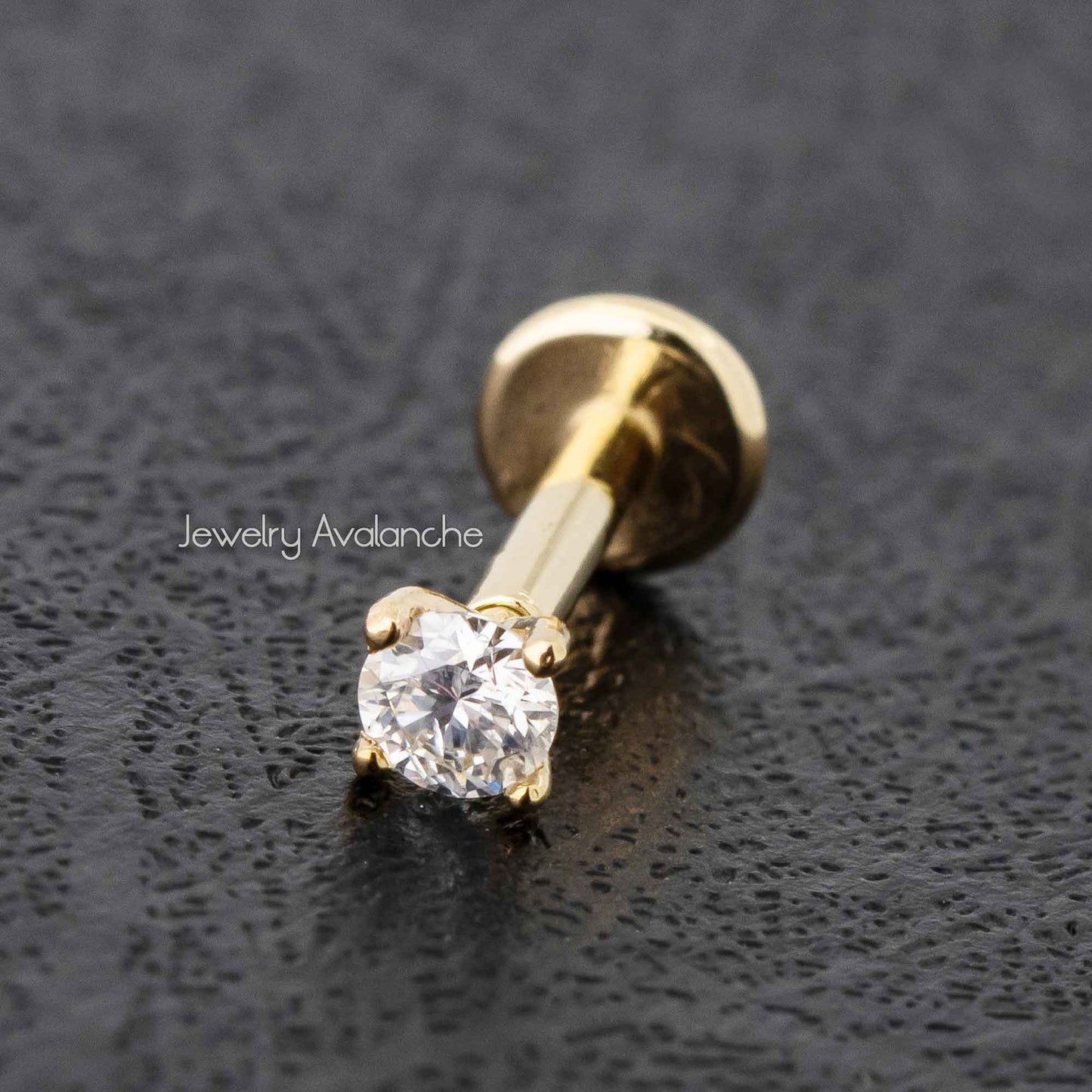 Jewelry Avalanche Unisex 14K Gold 2.5mm Diamond Labret Studs, Monroe, Lip Ring, 16G