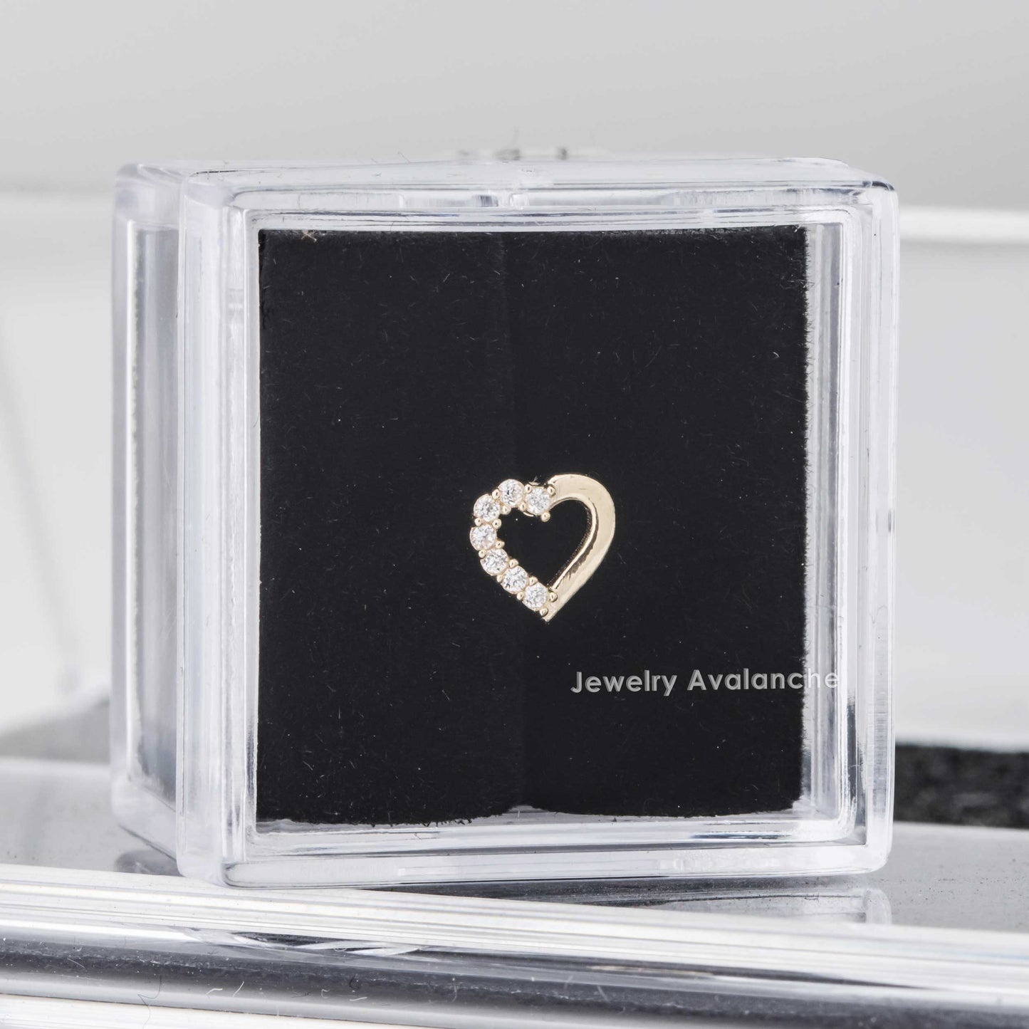 Jewelry Avalanche Solid 14K Gold Half CZ Heart-shape Labret Stud, Helix, Tragus, 8mm Post, Internally Threaded, Flat Back, Valentine's Day gift
