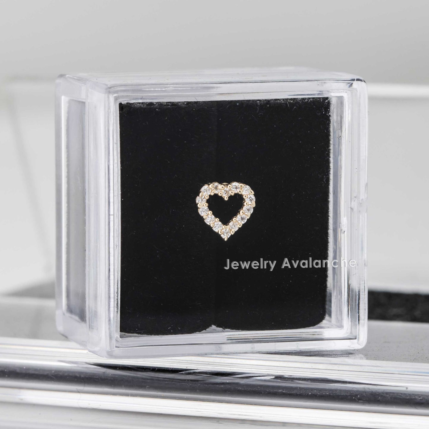 Jewelry Avalanche Solid 14K Gold Full CZ Heart-shape Labret Stud, Helix, Tragus, 8mm Post, Internally Threaded, Flat Back, Valentine's Day gift