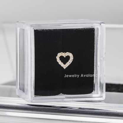 Jewelry Avalanche Solid 14K Gold Full CZ Heart-shape Labret Stud, Helix, Tragus, 8mm Post, Internally Threaded, Flat Back, Valentine's Day gift