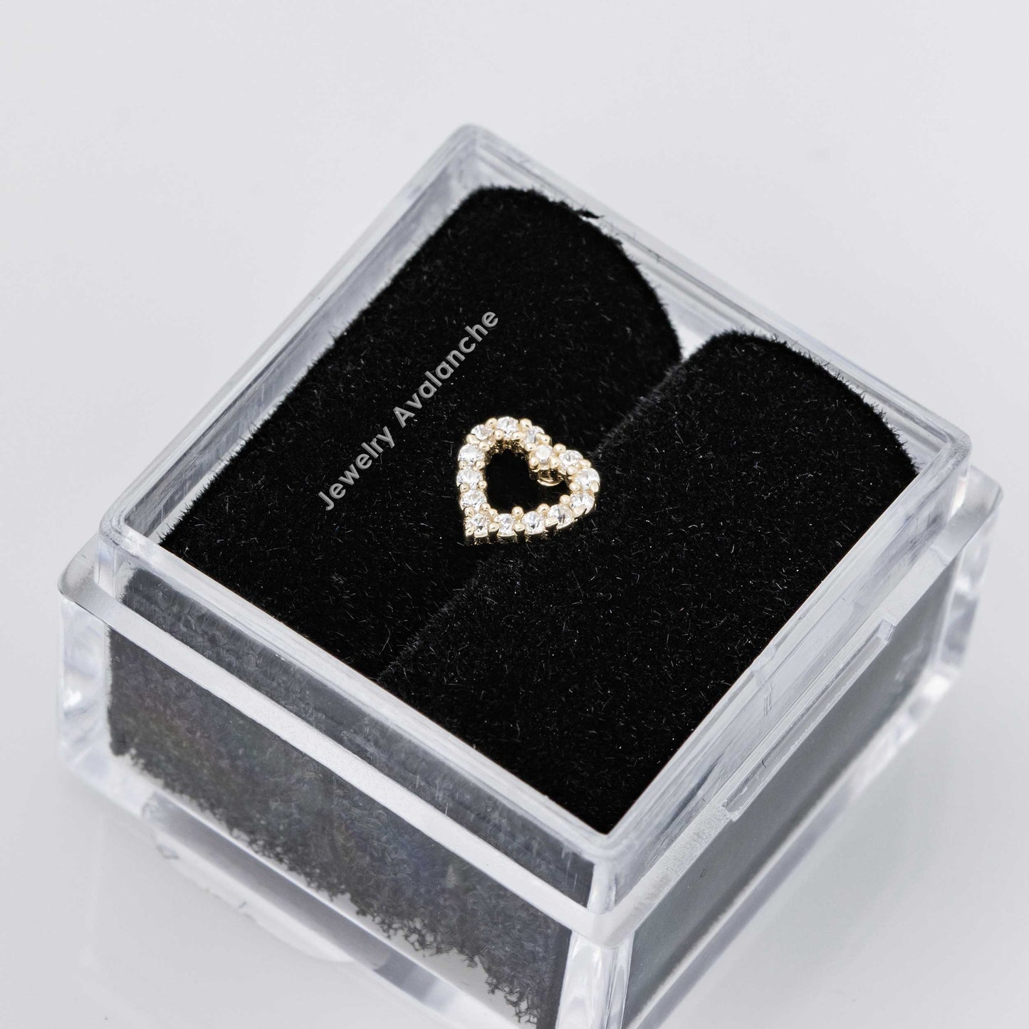 Jewelry Avalanche Solid 14K Gold Full CZ Heart-shape Labret Stud, Helix, Tragus, 8mm Post, Internally Threaded, Flat Back, Valentine's Day gift
