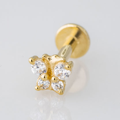 Jewelry Avalanche Solid 14K Gold CZ Butterfly Labret Stud, Helix, Tragus, 8mm Post, Internally Threaded, Flat Back