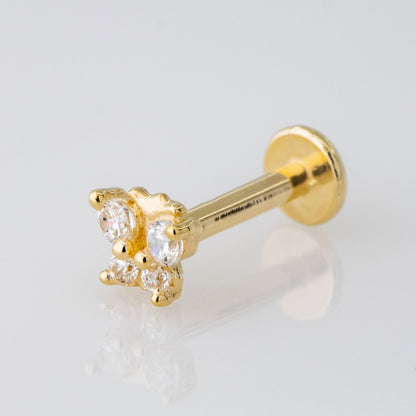 Jewelry Avalanche Solid 14K Gold CZ Butterfly Labret Stud, Helix, Tragus, 8mm Post, Internally Threaded, Flat Back