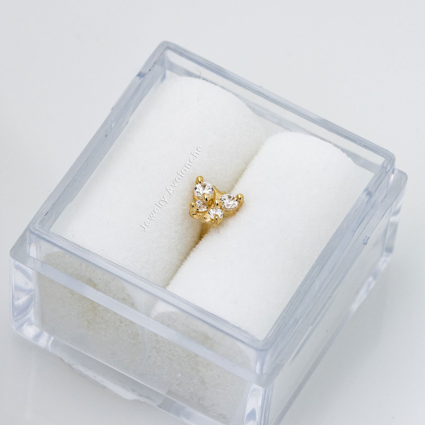 Jewelry Avalanche Solid 14K Gold CZ Butterfly Labret Stud, Helix, Tragus, 8mm Post, Internally Threaded, Flat Back
