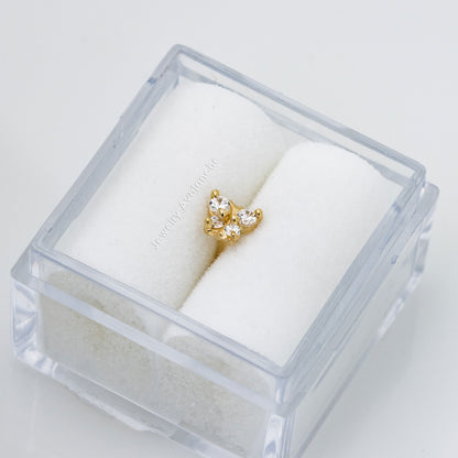 Jewelry Avalanche Solid 14K Gold CZ Butterfly Labret Stud, Helix, Tragus, 8mm Post, Internally Threaded, Flat Back