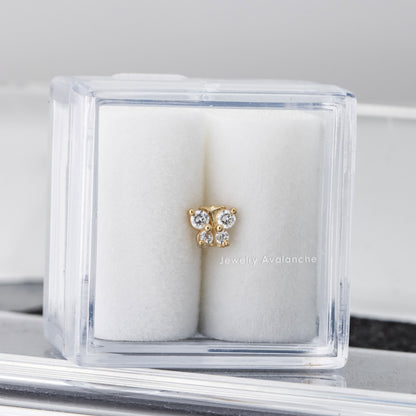 Jewelry Avalanche Solid 14K Gold CZ Butterfly Labret Stud, Helix, Tragus, 8mm Post, Internally Threaded, Flat Back