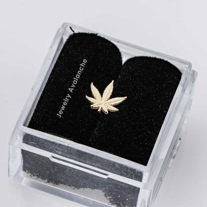 Jewelry Avalanche Solid 14K Gold Marijuana Leaf Labret Stud, Helix, Tragus, 8mm Post, Internally Threaded, Flat Back,